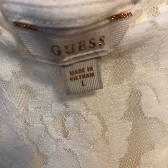 GUESS Cream Lace Long Sleeve Shirt with Scoop Back - Picture 7 of 8